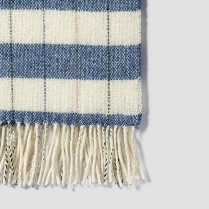 Warm Blue Checked Stripe Wool Blanket