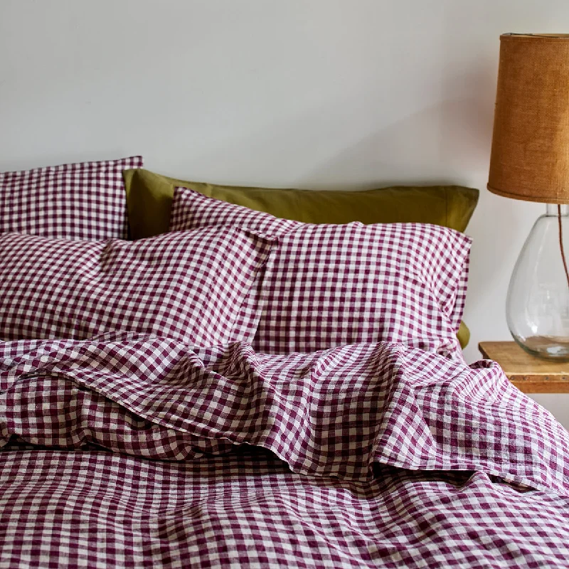 Berry Gingham Linen Blend Pillowcase (Pair)