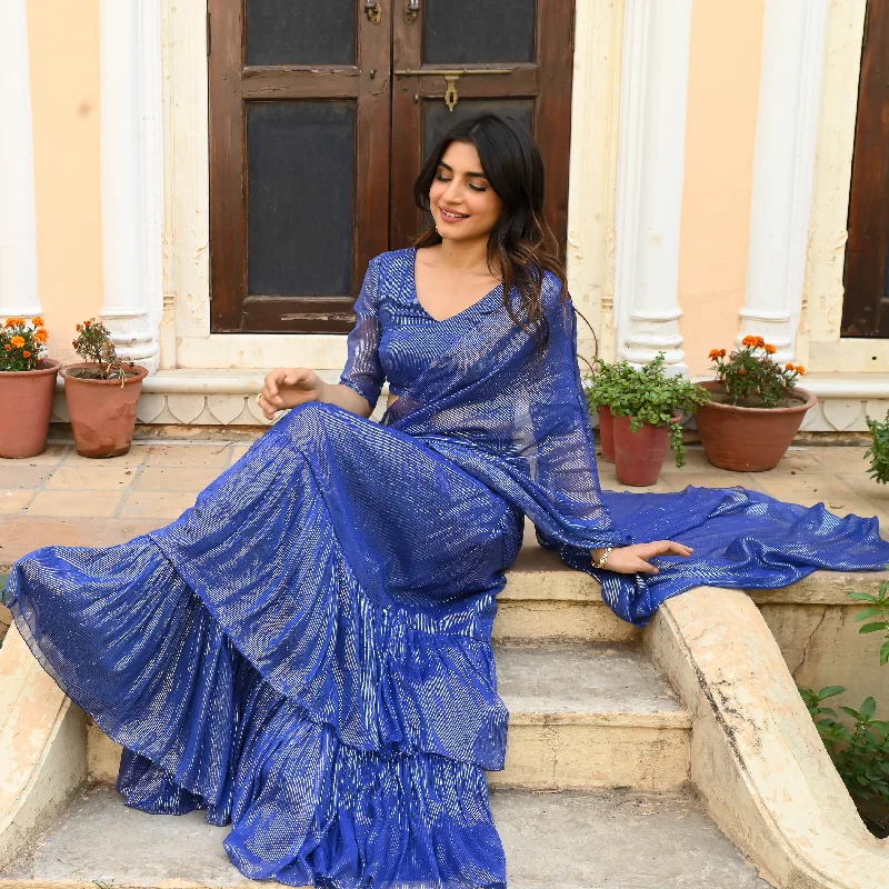 Hot Blue Lurex Draped Saree