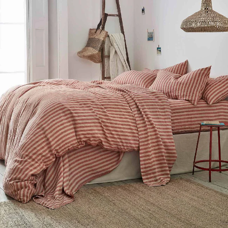 Sandstone Red Pembroke Stripe Linen Blend Duvet Cover