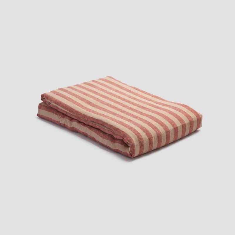 Sandstone Red Stripe 100% Linen Flat Sheet