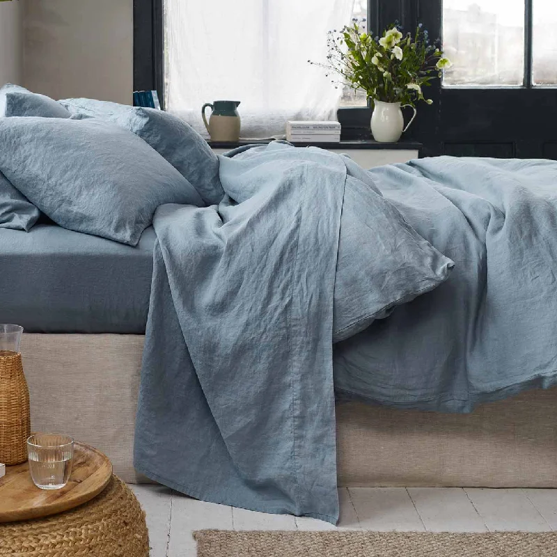 Dusk Blue 100% Linen Flat Sheet