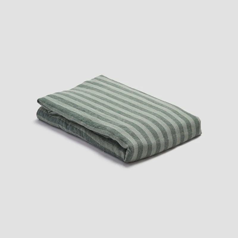 Pine Green Stripe 100% Linen Flat Sheet