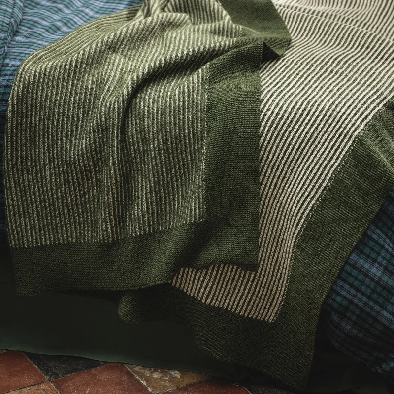 Cedar Green Striped Knitted Throw