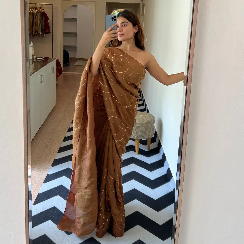 Coffee Caramel Tissue Saree