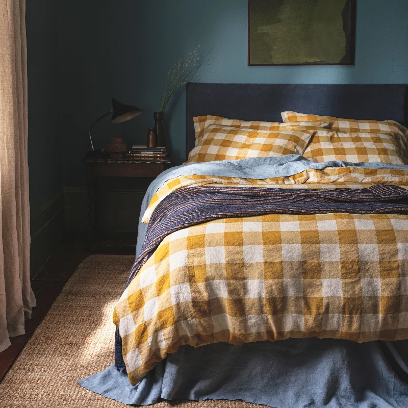 Russet Yellow Emsworth Plaid Linen Blend Duvet Cover