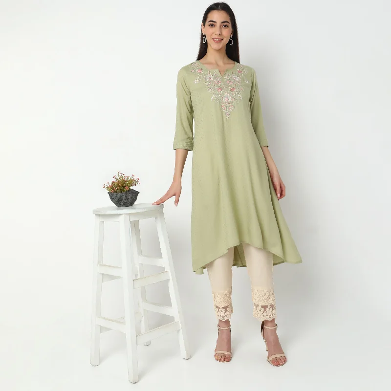 Flare Fit Embroidered Kurta