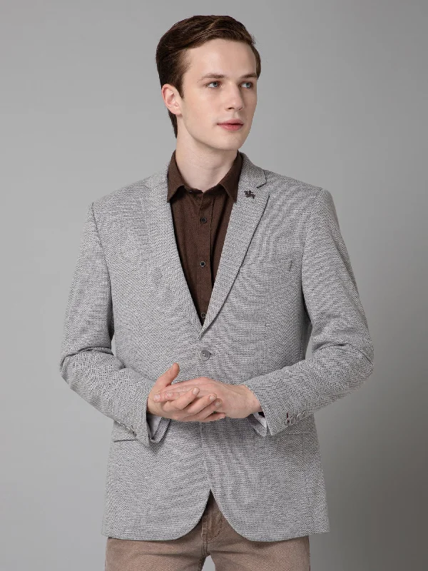 Grey Self Design Full Sleeves Casual Blazer For Men