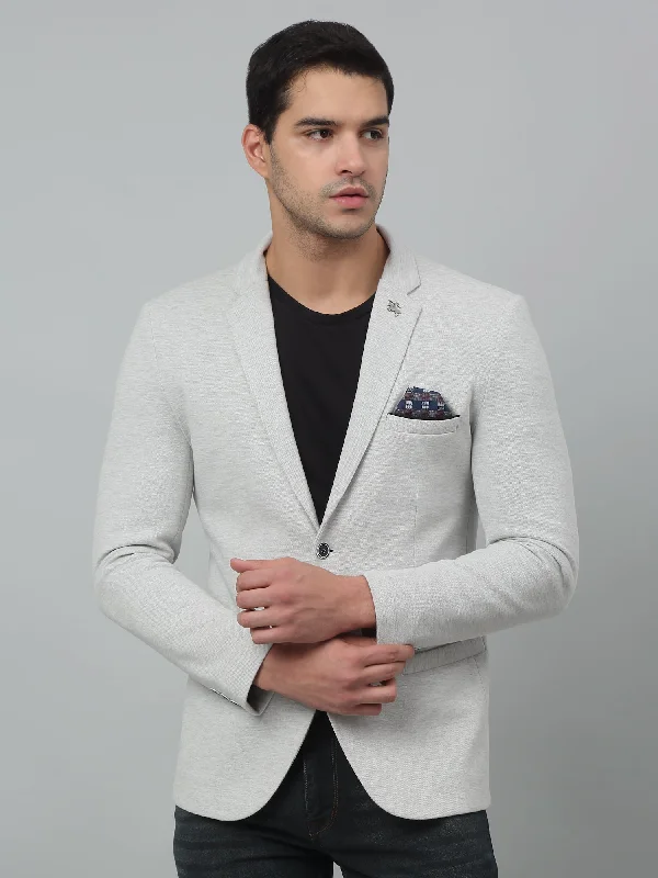 Grey Self Design Full Sleeves Casual Blazer For Men