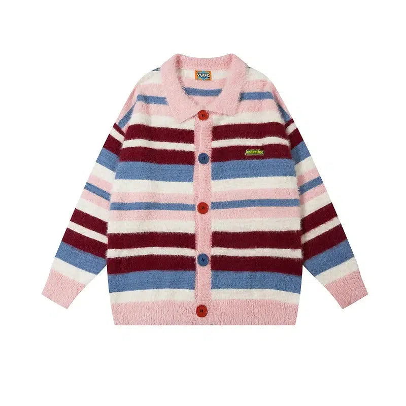 Pink Striped Knitted Cardigan