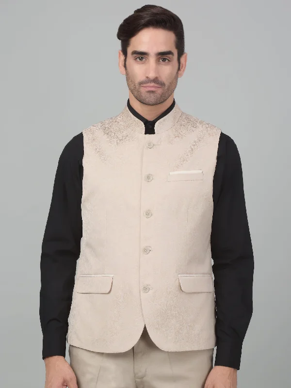 Men's Fawn Self Design Party Wear Waistcoat