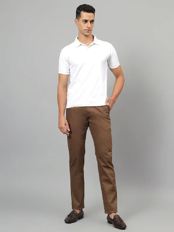 Cantabil Men's Brown Solid Non-Pleated Casual Trouser