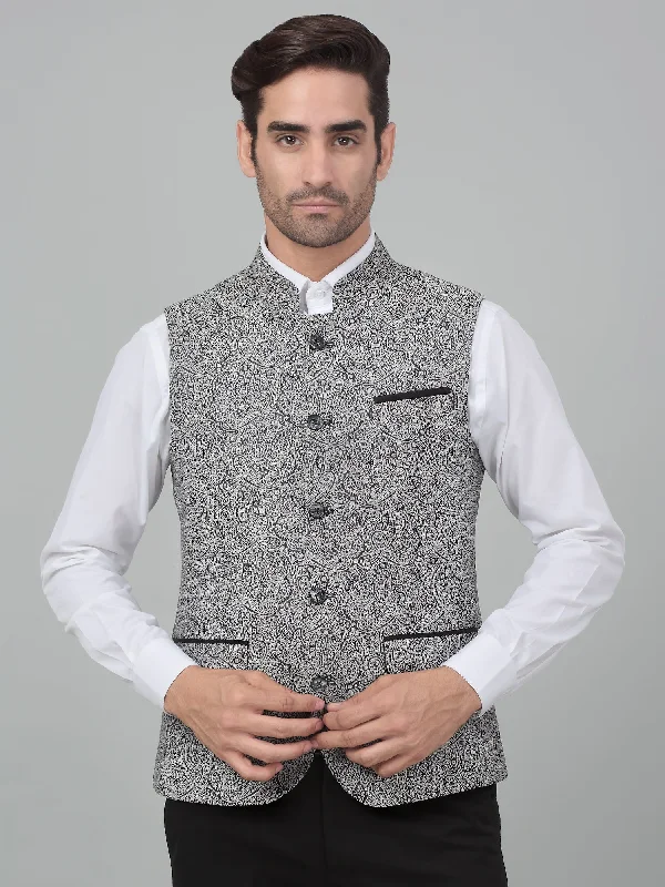 Men's Black Self Design Party Wear Waistcoat