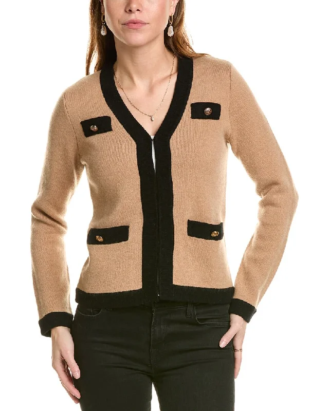 sofiacashmere Contrast Trim Wool & Cashmere-Blend Cardigan