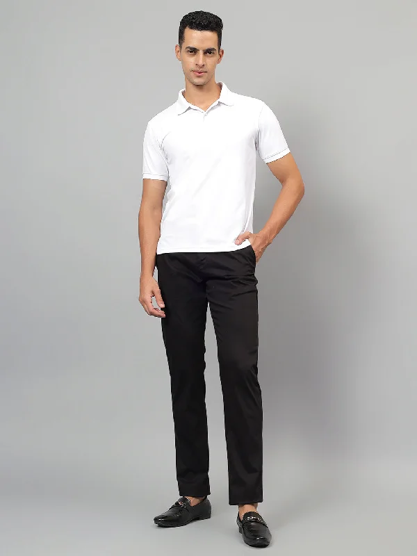 Men's Black Solid Non-Pleated Casual Trouser