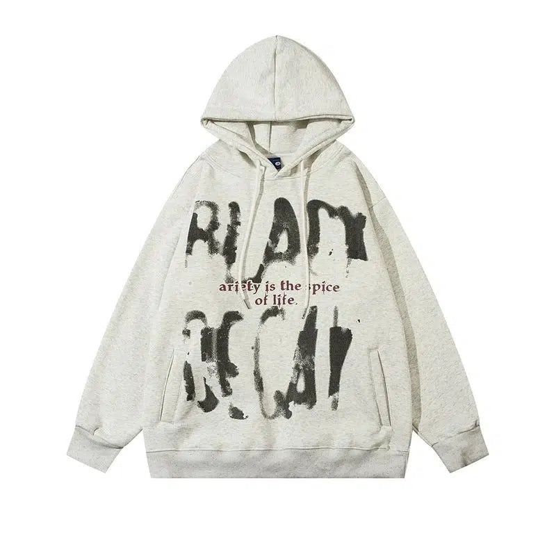 Blurred Letter Printed Hooded Sweatshirt