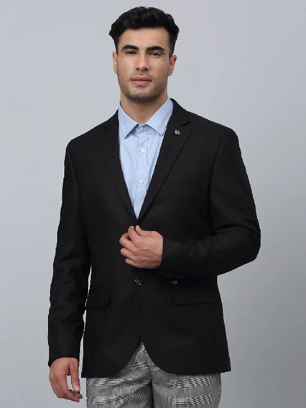 Black Solid Full Sleeves Formal Blazer For Men