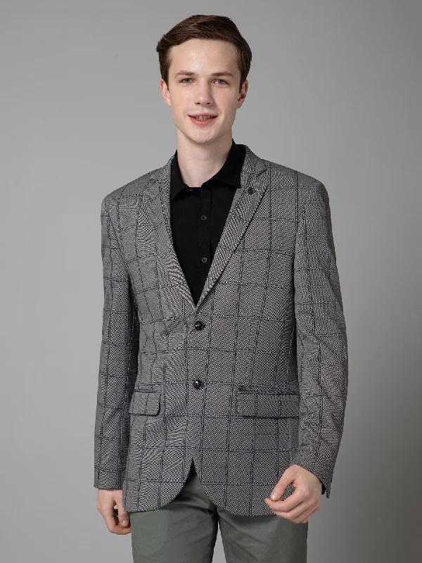 Black Checkered Full Sleeves Casual Blazer For Men