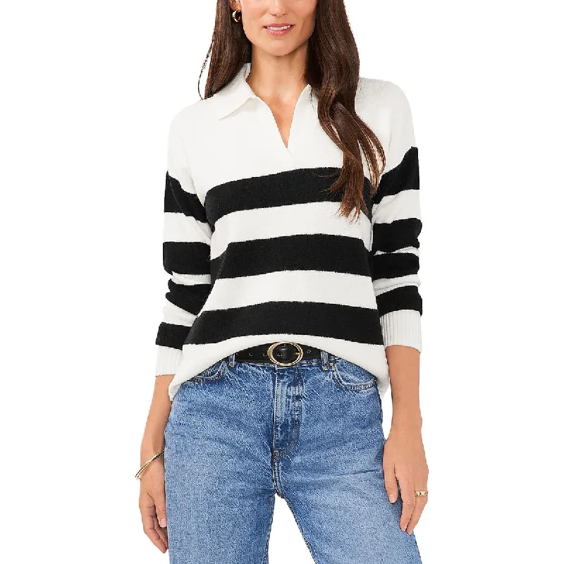 Womens Striped Polo Pullover Sweater