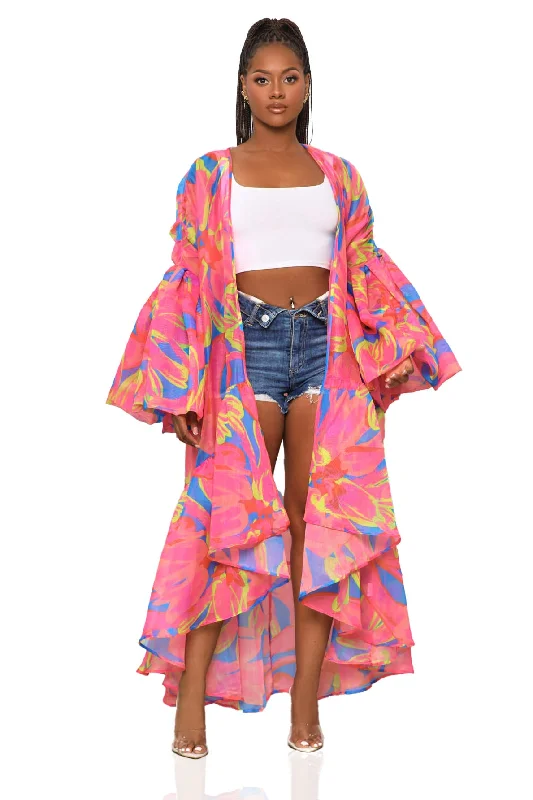 Flower Child Organza Kimono (Pink Multi)