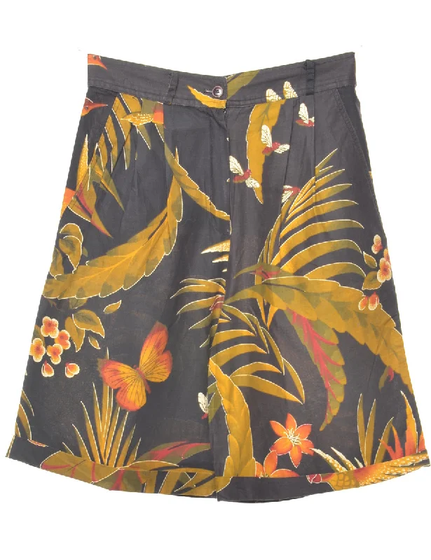 Leafy Print Black Shorts - W28 L9