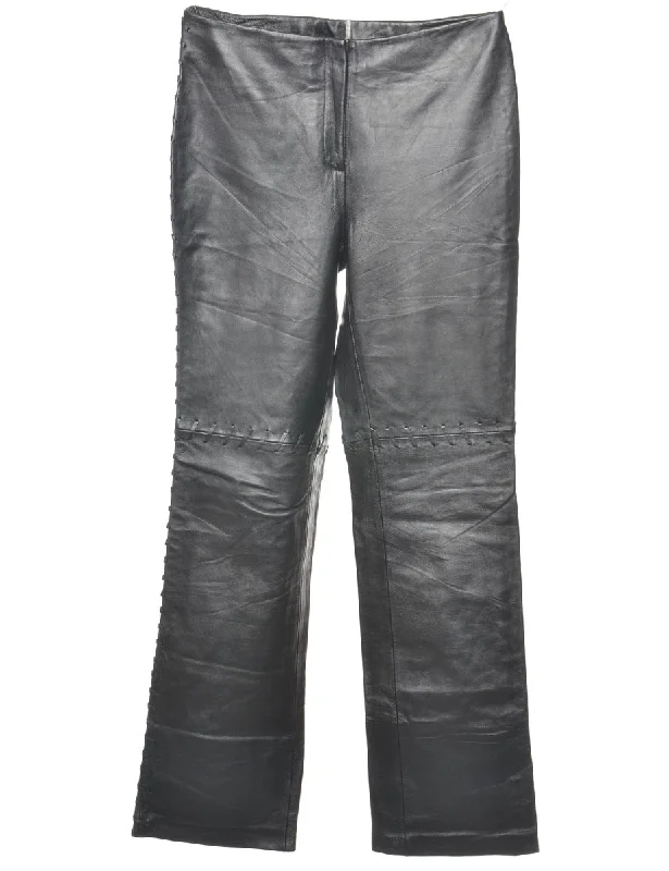 Leather Black Straight-Leg Trousers - W30 L32