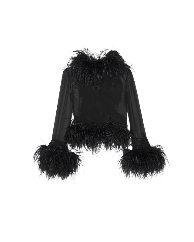 Chic Noir Feathered Cardigan