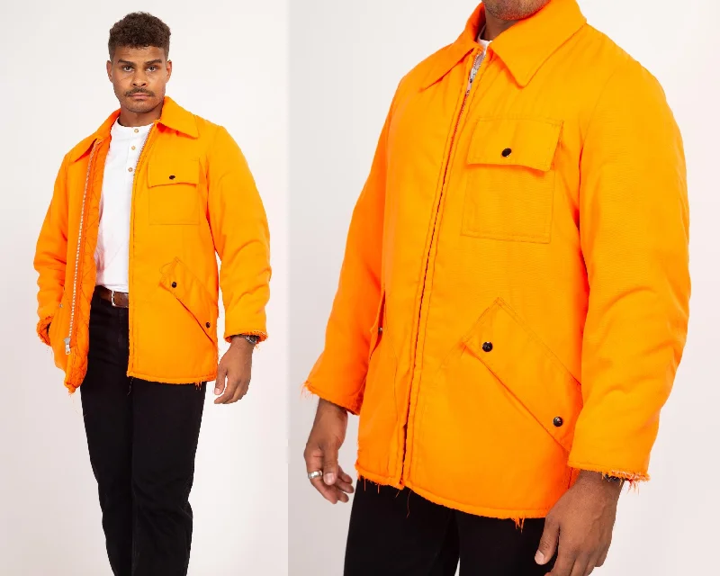 Medium 70s Neon Orange Quilt Lined Hunting Jacket