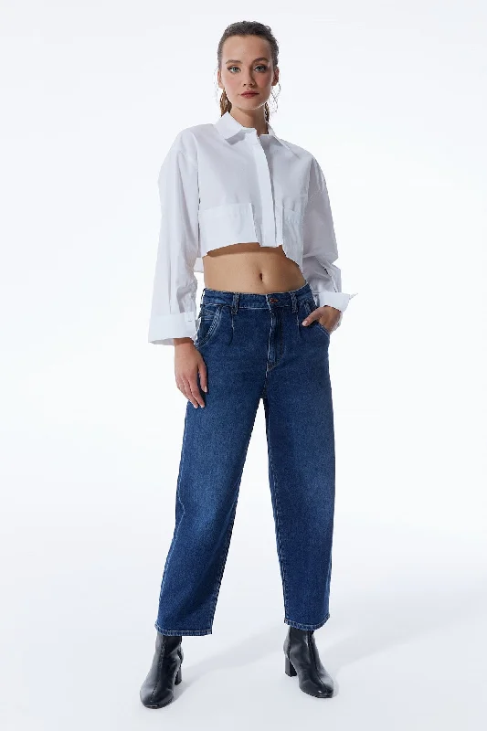 Rose High Waist 5 Pocket Jeans Dark Blue