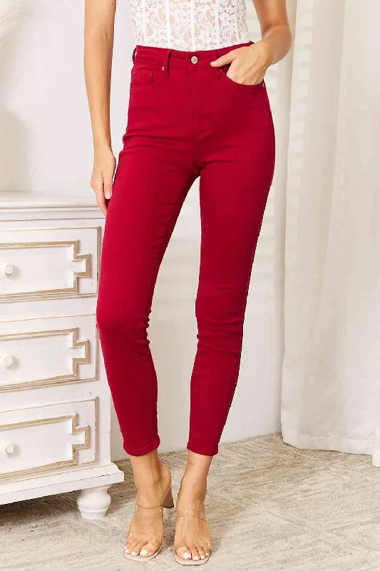 Judy Blue High Waist Tummy Control Skinny Jeans Deep Red