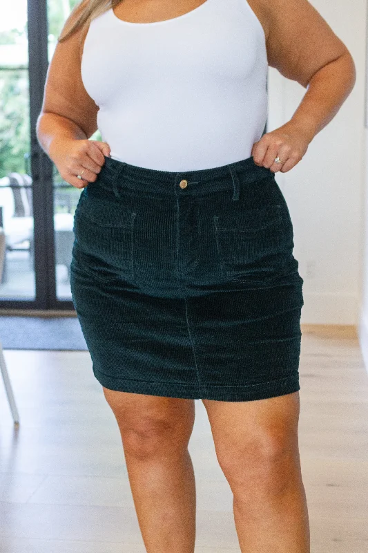 Judy Blue High Waist Corduroy Patch Pocket Skirt in Emerald