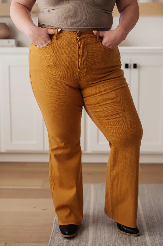 Judy Blue High Waist Control Top Flare Jeans in Marigold