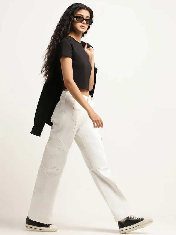 Nuon White Cargo Wide-Leg Jeans