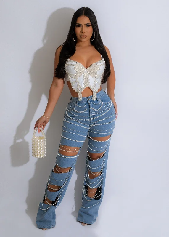 Same Old Love Cut Out Pearls Jean Denim