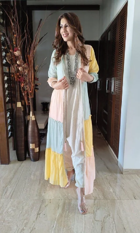 Dhoti Jumpsuit With Yellow Pastel Jacket