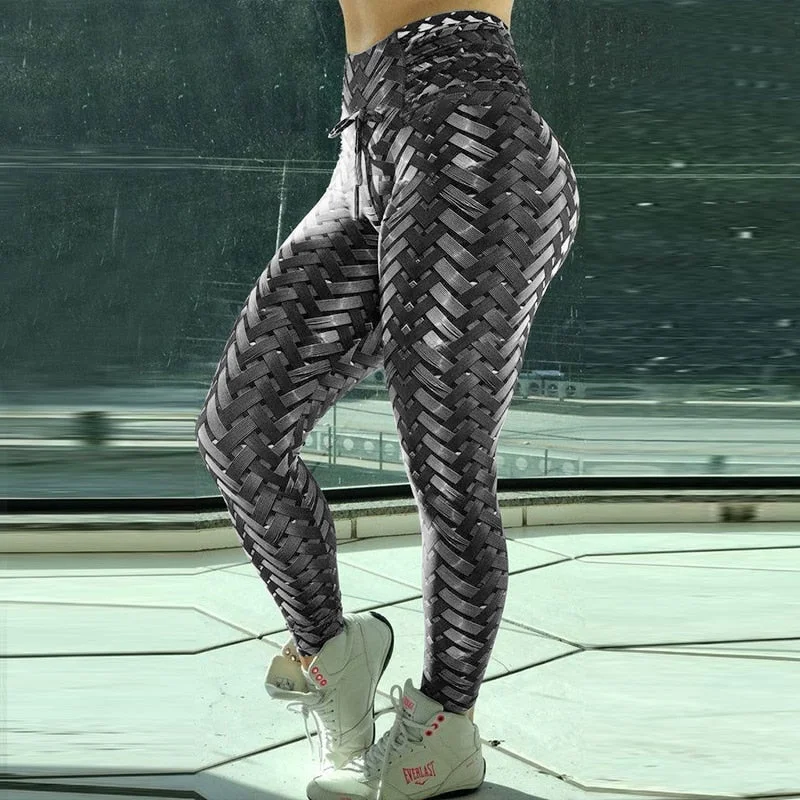 Armor Weave Print High Waist Leggings