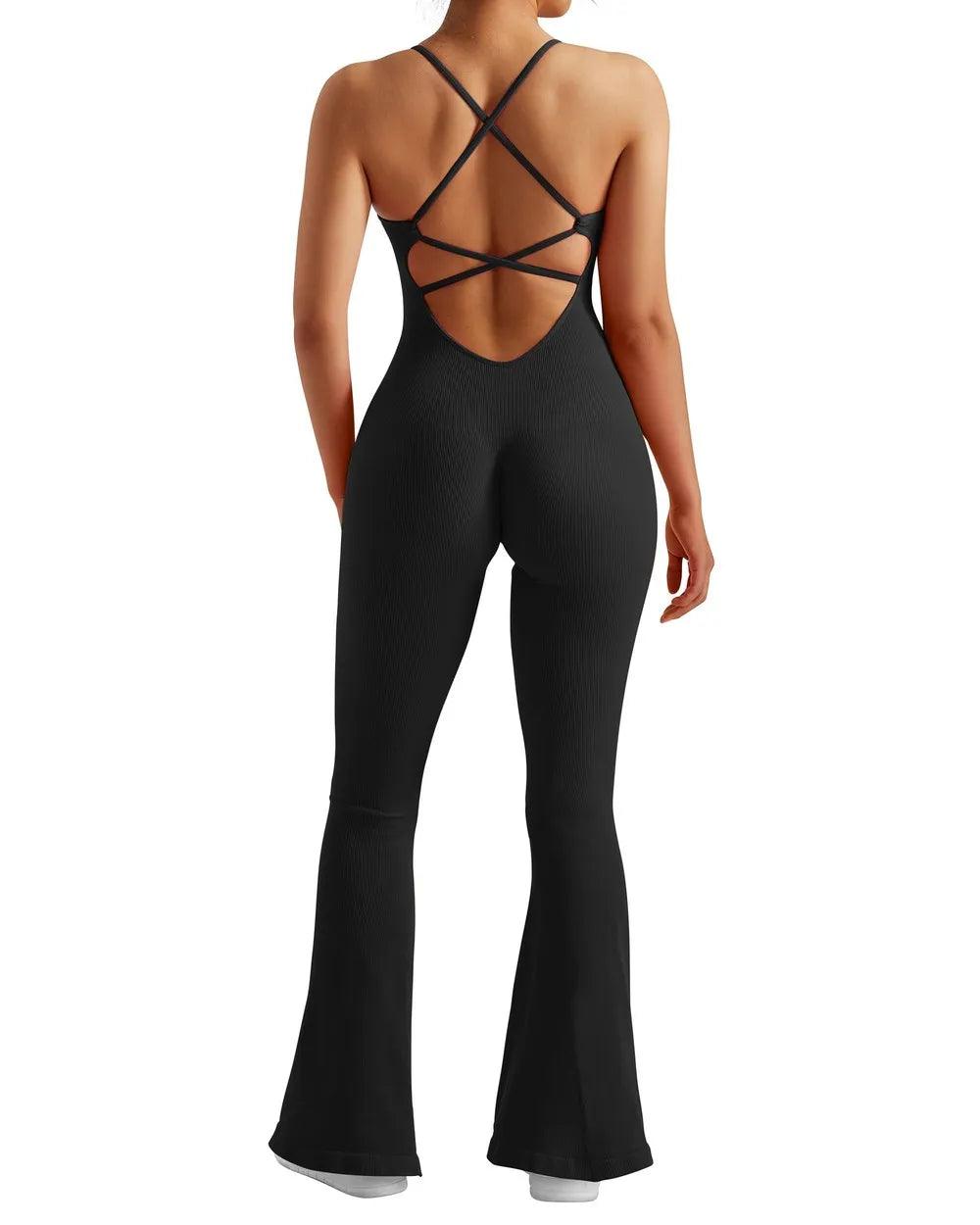 Ribbed Strappy Flare Jumpsuit