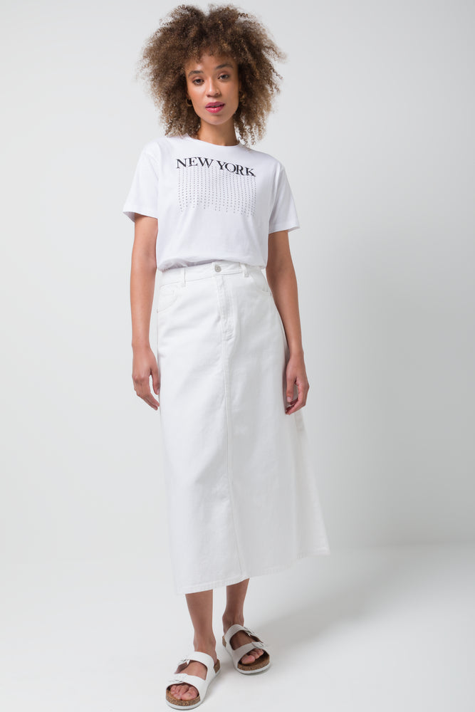 A-Line Denim Skirt White