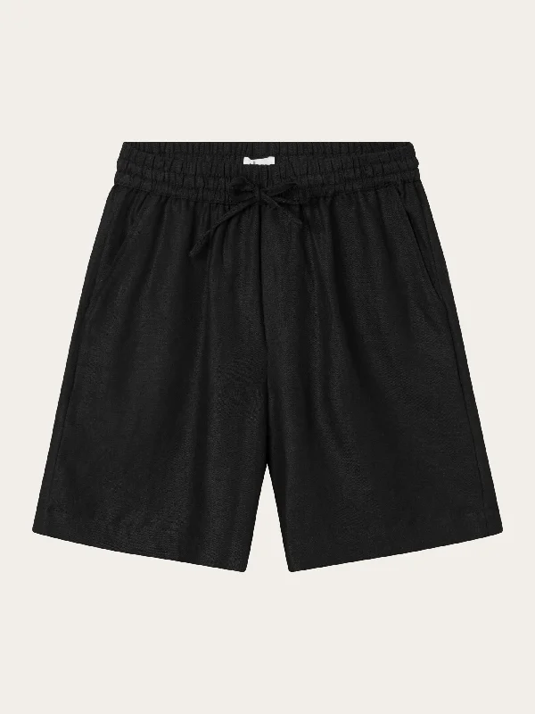 Linen mix elastic waist shorts - Black Jet