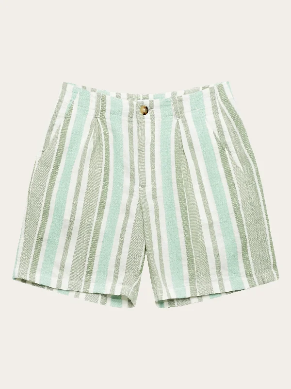 POSEY wide mid-rise pleated jacquard woven stripe shorts - GOTS/Vegan - Green stripe