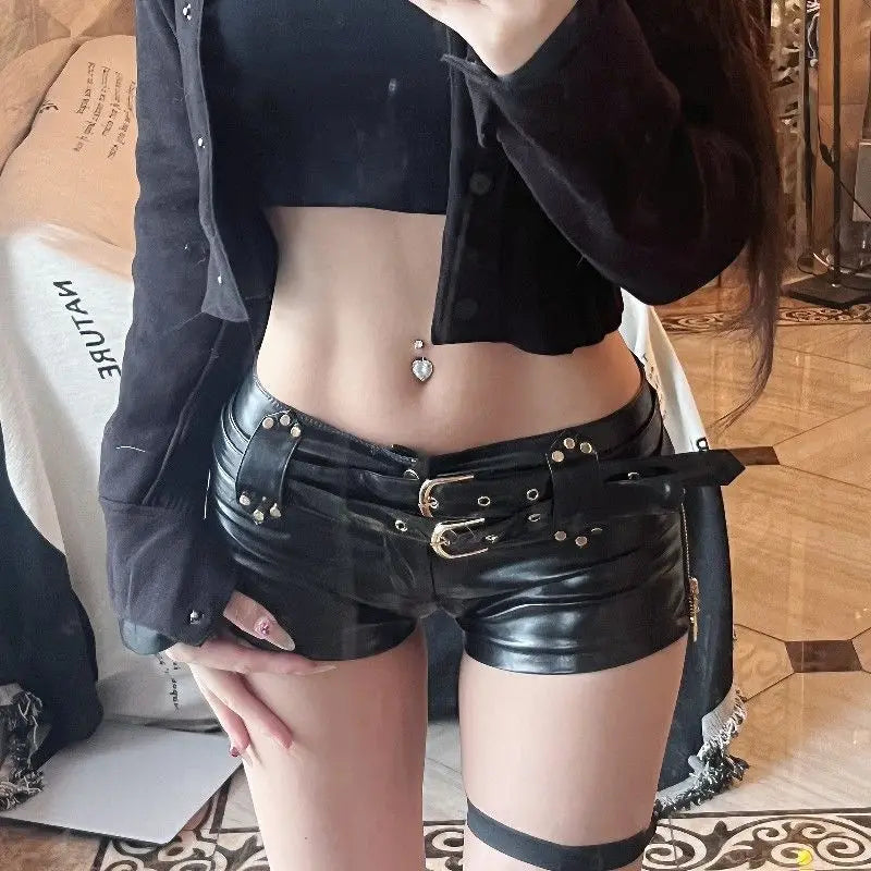 Women's American Punk Vintage Style Low Waist Zipper Nightclub Shorts