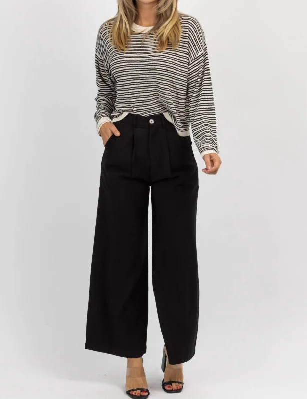 High Rise Linen Trousers In Black