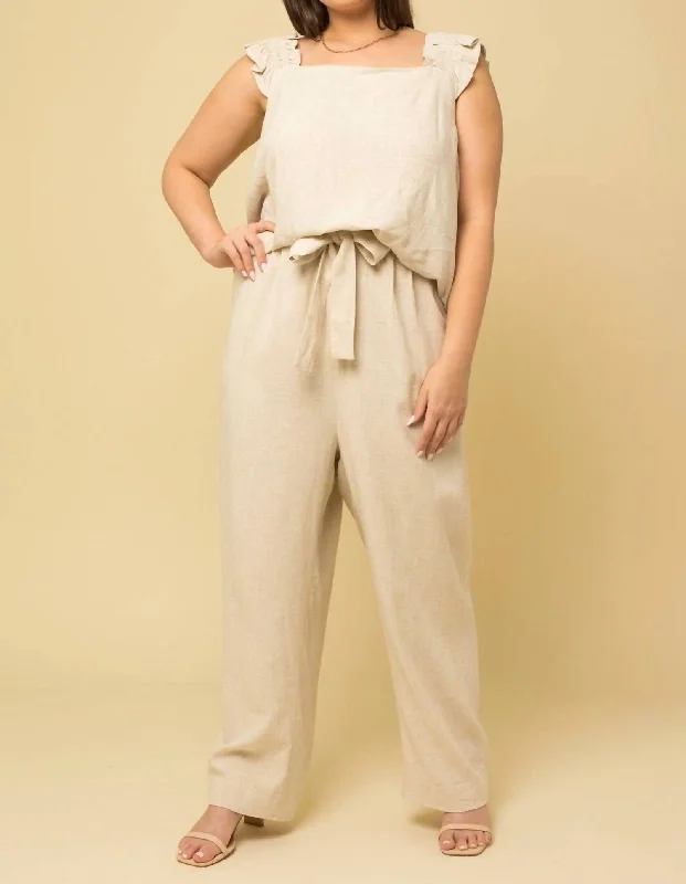 Linen Paper Bag Pants In Natural