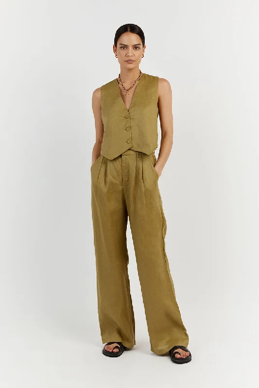 NORAH OLIVE LINEN PANT