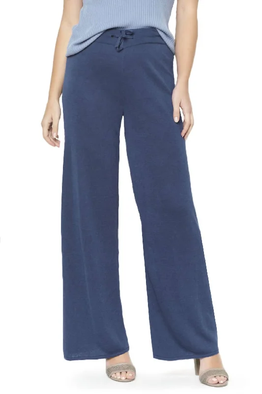 Wide Leg Linen Knit Pant In Navy